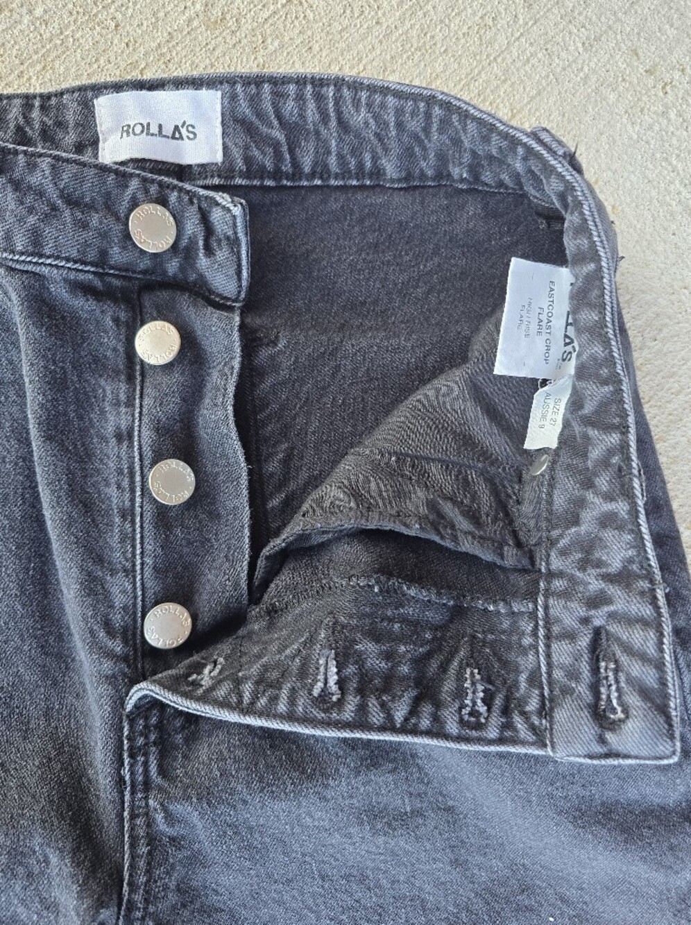 Rolla's Eastcoast Crop Flare Washed Black High-Rise Denim Jeans Size 27 - Picture 7 of 10